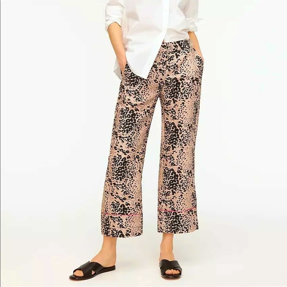 J Crew High Rise Leopard Print Linen Payton Pant